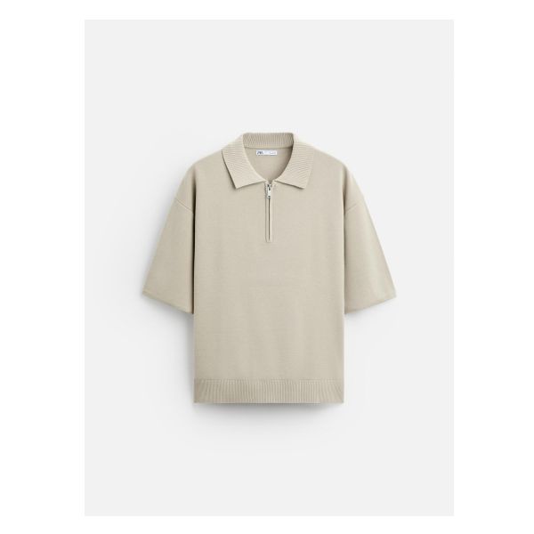 Knit polo made of spun viscose fabric. Lapel collar with front zip closure. Short sleeves. Rib trim. Half-zip Ribbed Collar Top For Work, Zip Polo, Knit Polo, Cardigan Sweater Jacket, Shirt Blouses Tops, Viscose Fabric, T Shirt Vest, Mens Polo Shirts, Lapel Collar