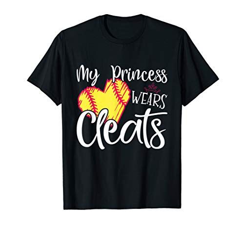 a black shirt that says my princess wears cleats with a heart on it