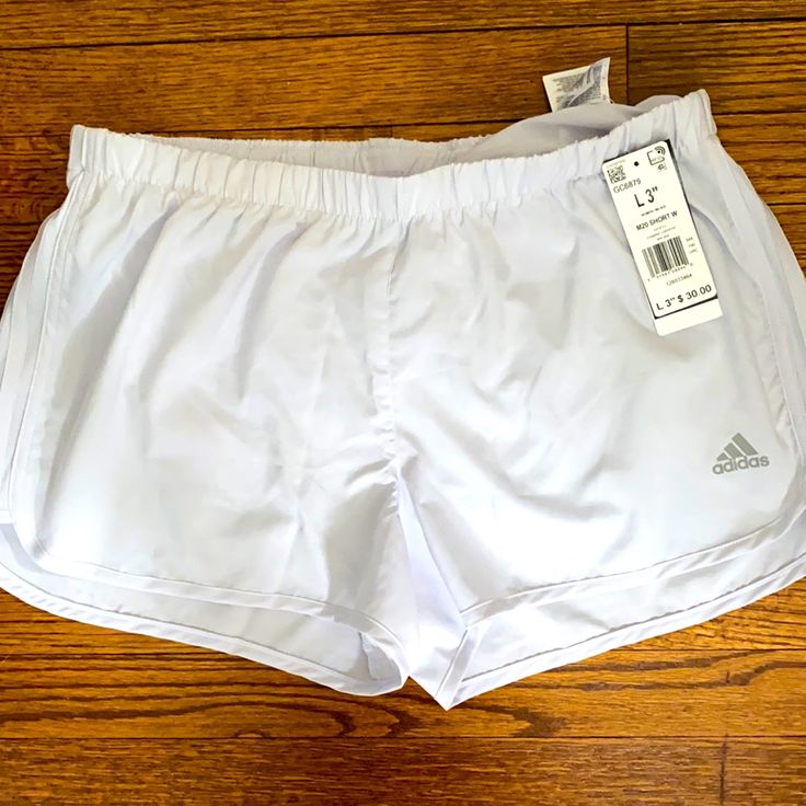 Nwt White Adidas Running Shorts. Lined Inside And Draw String. Adidas White Workout Bottoms, Adidas White Bottoms With Built-in Shorts, Adidas White Bottoms With Elastic Waistband, Neon Yellow Shorts, Adidas Running Shorts, Maroon Shorts, Lime Green Shorts, Bicycle Shorts, Black Athletic Shorts