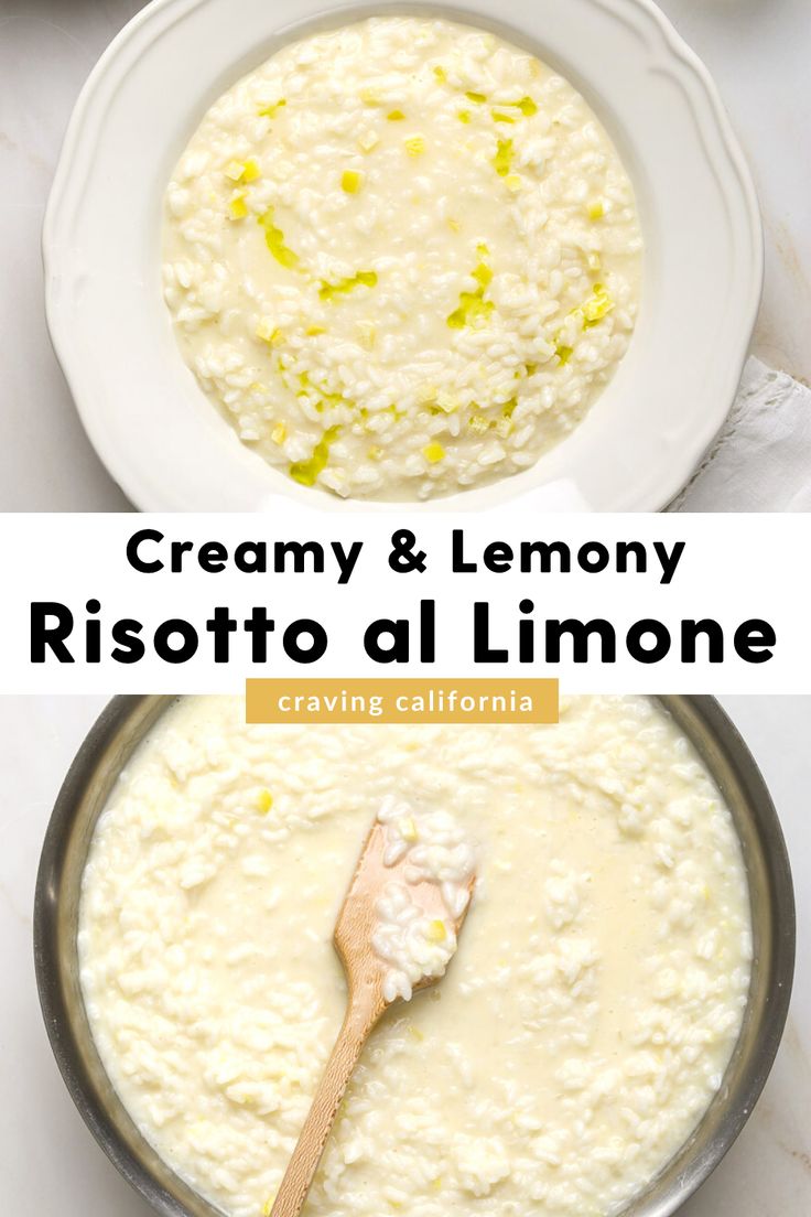 A bowl of lemon risotto and a saute pan filled with risotto. Cream Risotto, Lemon Risotto, Creamy Risotto, Seasonal Cooking, Summer Produce, Parmesan Cheese, Heavy Cream, Rice Recipes, Recipe Using