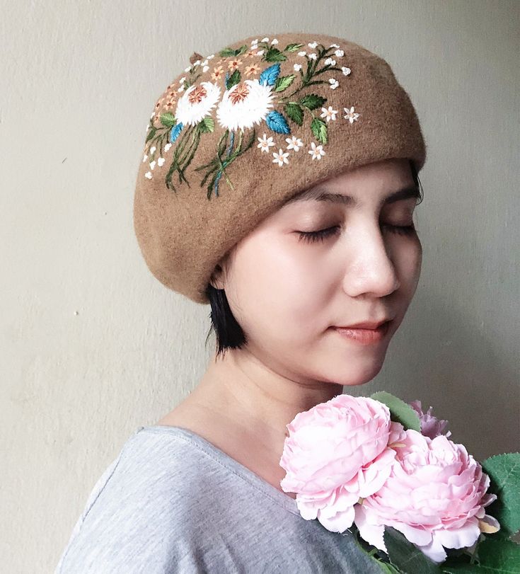 Material: felt, embroidery threads. Size: one size fits most for women. Color: as photo shows ❤ Have you got a gift idea for your daughter, girlfriend, best friend? => Pretty hand-embroidered beret is a good suggestion. - Affordable price, good quality, lovely. - Give yourself or someone you love this as a meaningful gift. With meticulous and delicate hand-embroidered motifs, it makes you look more outstanding and beautiful. It is suitable for going out, going to school, party... ❤ Care instruct Handmade Hats As Spring Gifts, Beige Hat For Gift, Beige Hat As Gift, Whimsical Handmade Mini Hats For Winter, Handmade Hats For Fall Gifts, Spring Embroidered Hat For Gift, Handmade Mini Hat For Spring, Handmade Mini Hats For Spring, One Size, Cute Handmade Hat