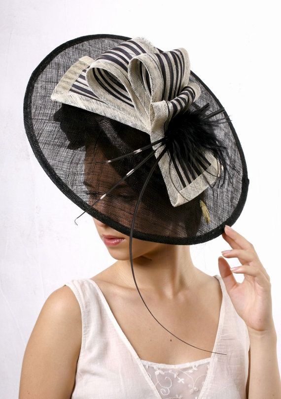 Stunning black and cream Melbourne cup by IrinaSardarevaHats Royal Ascot Evening Fascinator With Structured Crown, Evening Hat Fascinator For Royal Ascot, Chic Fascinator For Kentucky Derby Party, Royal Ascot Evening Headpiece With Short Brim, High Crown Headpiece For Kentucky Derby Evening, Gatsby Mini Hat For Royal Ascot Evening, Chic Kentucky Derby Party Fascinator, Structured Crown Top Hat For Royal Ascot Races, Gatsby Style Top Hat For Kentucky Derby Evening