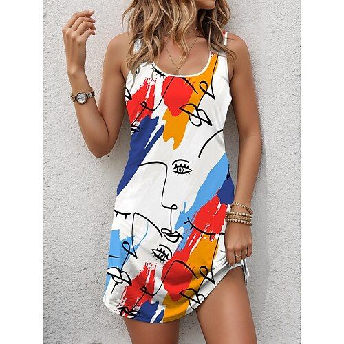 Season:Summer; Fabric:Polyester; Sleeve Length:Sleeveless; Gender:Women's; Style:Casual; Occasion:Daily; Fit Type:Loose Fit; Dresses Type:Tank Dress; Pattern:Abstract,Color Block; Design:Print; Neckline:U Neck; Brand:Shall We; Front page:FF; Listing Date:07/10/2024; Bust:null; Length:null; Fit US Size:null; Fit UK Size:null; Fit EU Size:null; Dress Length Type:Mini Dress; Print Type:Print Casual Multicolor Sleeveless Summer Dress, Multicolor Sleeveless Summer Dress, Sleeveless Multicolor Summer Sundress, Multicolor Sleeveless Sundress For Summer, Multicolor Sleeveless Maxi Dress For Summer, Multicolor Sleeveless Summer Evening Dress, Multicolor Sleeveless Evening Dress For Summer, Summer Beach Tank Top Mini Length, Trendy Sleeveless Sundress For Day Out