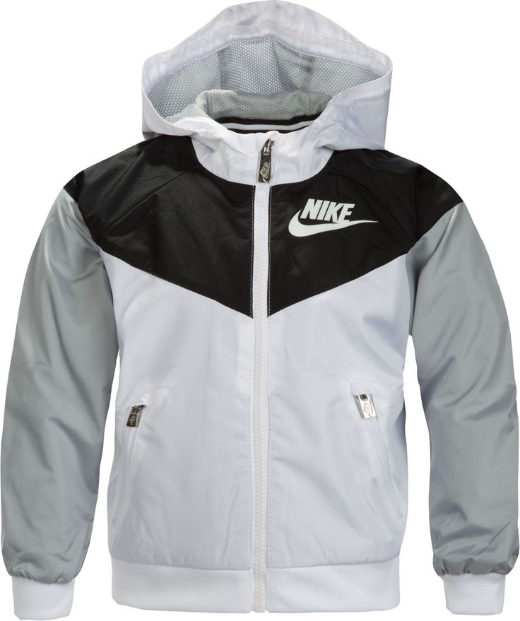 Help him take on the chill with the Nike® Toddler Boys’ Windrunner Jacket on his side. Lightweight ripstop fabric blocks out cold wind and moisture so he stays cozy, while ribbed cuffs seal in warmth. An elastic bottom band holds the coat snugly in place, and the hood with high neck adds even more coverage. He’ll feel like he can take on anything in Nike® Windrunner Jacket. FEATURES: Little boys’ jacket Lightweight ripstop fabric helps keep out cold and rain Elasticized bottom band Ribbed cuffs Nike Windrunner Jacket, Nike Web, Nike Windrunner, Windrunner Jacket, Ripstop Fabric, Boys Jacket, Athletic Apparel, Athletic Outfits, Nike Logo