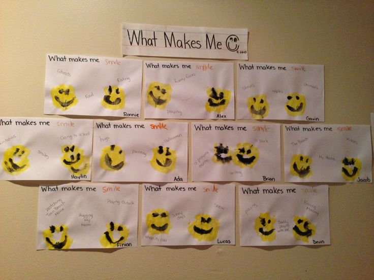 a bulletin board that has been decorated with yellow smiley faces and what makes me? written on it