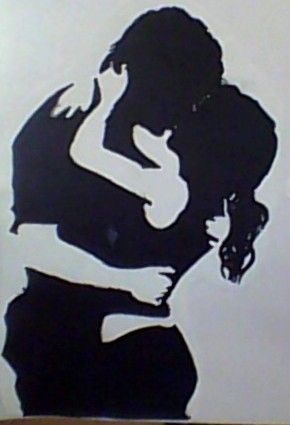 the silhouette of a woman holding a cat is shown in black and white on a piece of paper