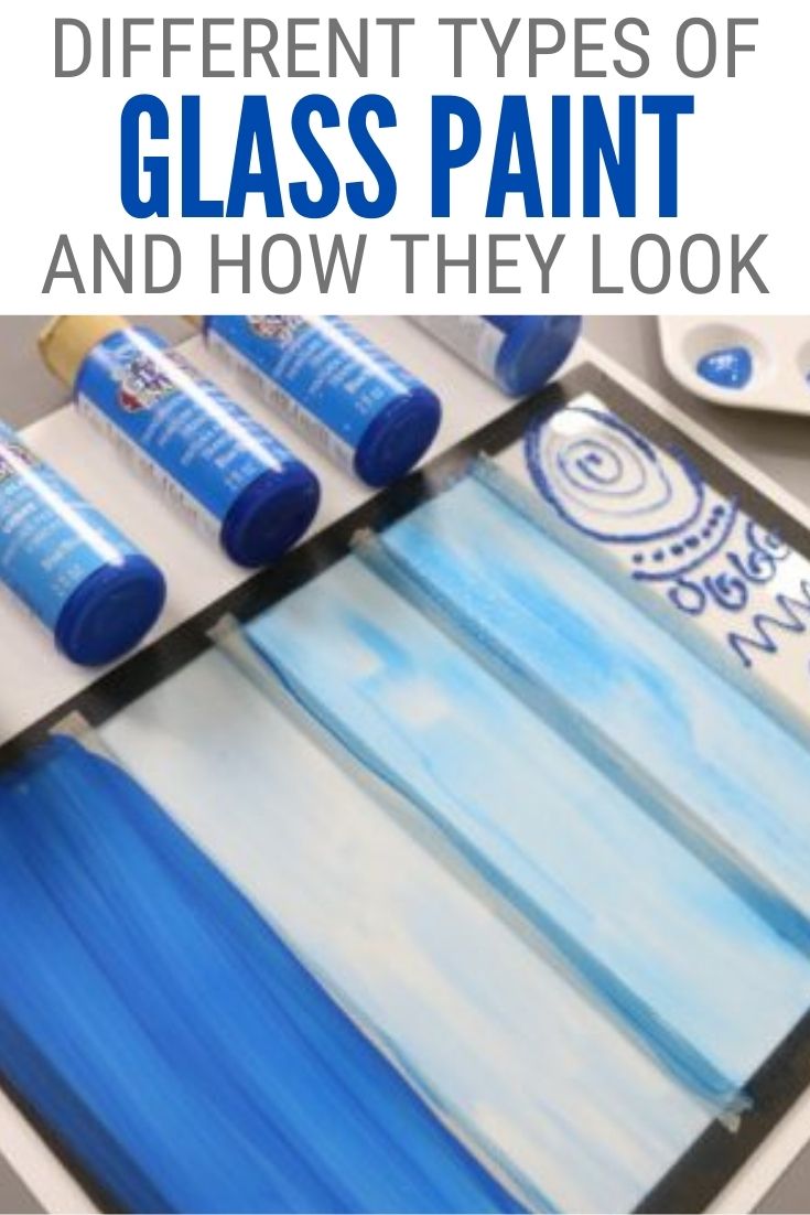 some blue and white paint sitting on top of a table with the words what glass paint to use