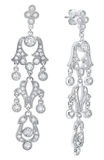 Andrew Prince's regal design DNA is infused into every part of these luxe drop earrings featuring milgrain detailing and brilliant-cut crystals. 2 5/8" drop; 1/2" width Hypoallergenic Rhodium plate/crystal Imported Luxury Drop Chandelier Earrings With Intricate Design, Luxury Intricate Design Drop Chandelier Earrings, Luxury Intricate Design Chandelier Drop Earrings, Classic Formal Chandelier Earrings With Intricate Design, Classic Diamond Accents Linear Drop Earrings, Diamond Chandelier Drop Earrings With Intricate Design, Diamond Chandelier Earrings With Intricate Design, Ornate Dangle Chandelier Earrings For Anniversary, Ornate Chandelier Dangle Earrings For Anniversary