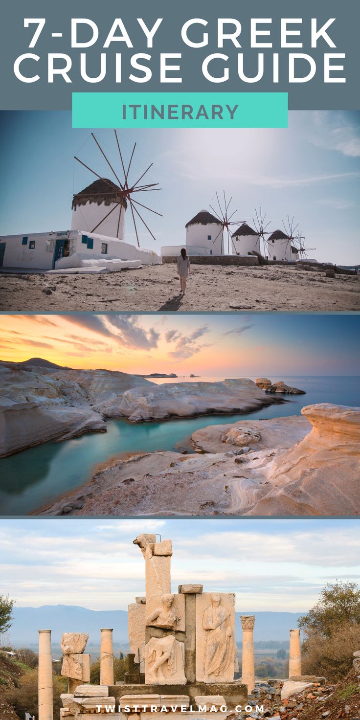 Windmills of Mykonos, Beaches of MIlos and ancient greek statues in Ephesus Greek Island Cruise, Greek Isles Cruise, Greek Cruise, Greece Cruise, Greek Isles, Cyclades Islands, Crete Greece, Best Cruise, Greek Food