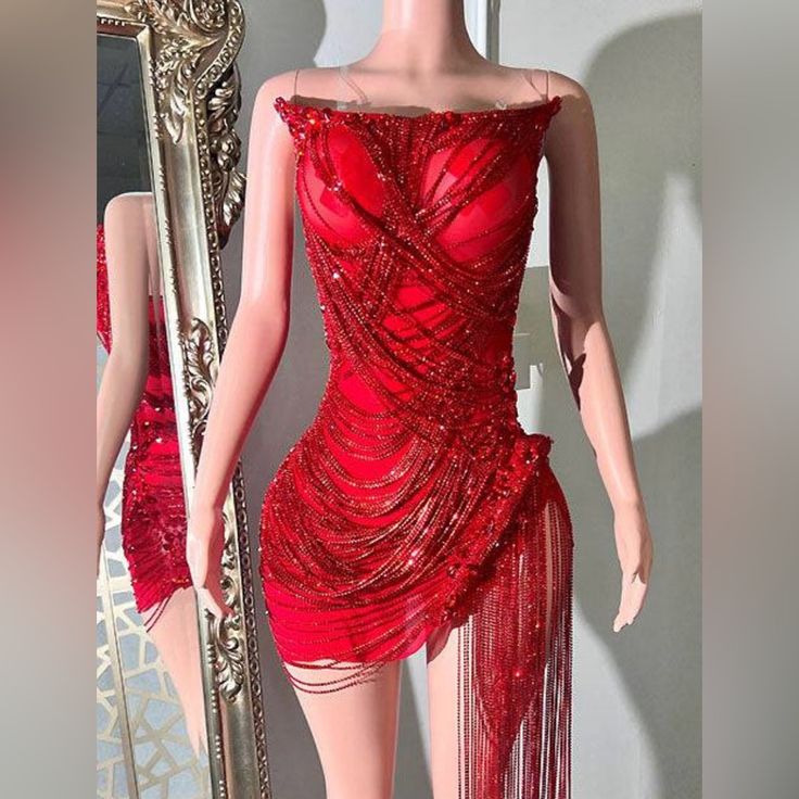 Never Worn. Brand New Fits Like A 10-12 Stretch Mesh Has Detachable Clear Straps Red Custom Birthday Dress, Burgundy Birthday Dress, Red Dress With Pearls, Mesh Birthday Dress, Red Birthday Dress, Senior Dress, Ed Hardy Outfit, Red Beaded Dress, Carnival Dress