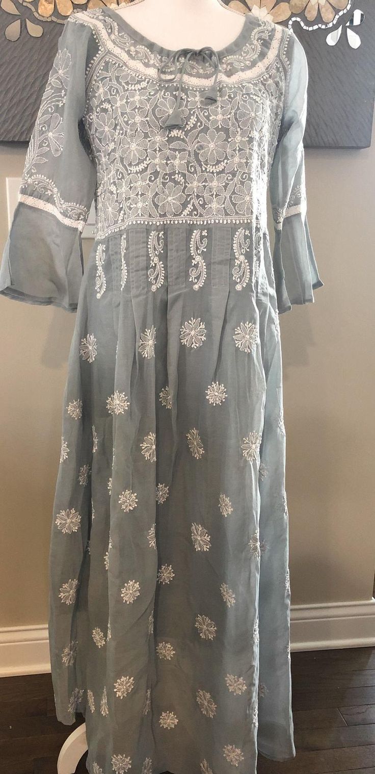 Lucknow Chikankari Gray Cotton Tunic Kurta / Hand Embroidered/ | Etsy Anarkali Set With Long Sleeve And Floral Embroidery, Designer Long Sleeve Anarkali Set With Floral Embroidery, Designer Floral Embroidered Long Sleeve Anarkali Set, Anarkali Tunic Set With Floral Embroidery, Anarkali Set With Floral Embroidery Tunic, Bohemian Long Sleeve Anarkali Set With Cutdana, Designer Long Sleeve Floral Embroidery Anarkali Set, Spring Chikankari Embroidered Chanderi Dress, Spring Chanderi Dress With Chikankari Embroidery