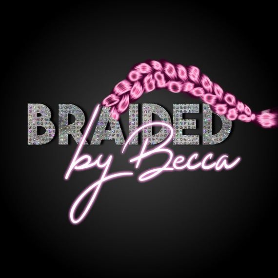 the word braided by beca is shown in pink and silver letters on a black background