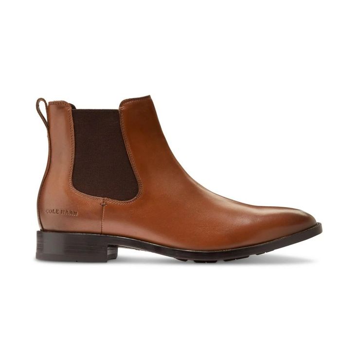 Whether you pair them with a suit or jeans, these refined Hawthorne boots from Cole Haan put a sophisticated finish on your stylish look..1' heel.Almond toe.Pull on.Elastic gores for a flexible fit; molded footbed for ultimate cushioning.Rubber bottom with traction details.Pull tab at heel; brand detailing at sockliner and outsole.Leather upper; polyester lining; rubber sole.Imported Brown Pointed Toe Boots For Semi-formal Occasions, Semi-formal Brown Boots With Pointed Toe, Brown Calf Leather Chelsea Boots For Work, Classic Chelsea Ankle Boots With Leather Lining, Classic Cognac Boots With Leather Footbed, Classic Cognac Boots With Plain Toe, Cognac Calf Leather Business Boots, Classic Cognac Plain Toe Boots, Business Boots In Cognac Calf Leather