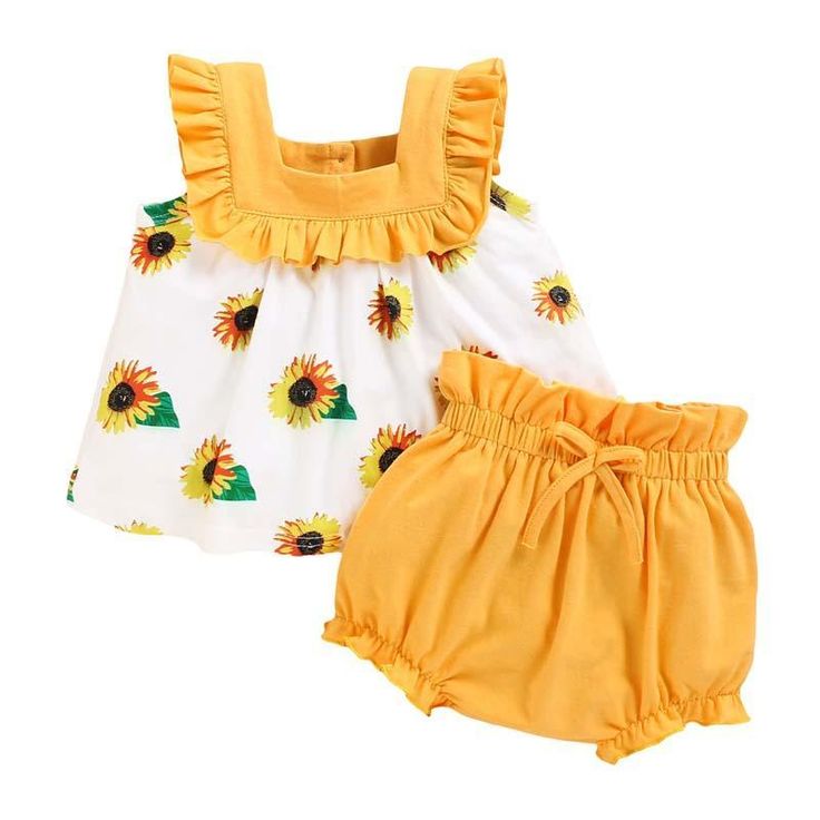 2-Pieces Sunflower Print suit For Toddler Girls - PrettyKid White Cami Tops, Toddler Suits, Free Pdf Sewing Patterns, Clean Heart, Cloth Flowers, Kids Set, Clothing Manufacturer, Sunflower Print, Kids Outfits Girls