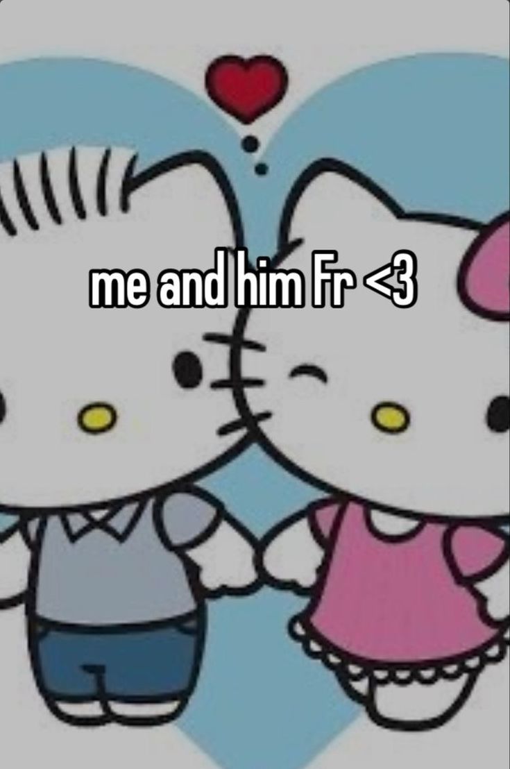 an image of hello kitty and her friend holding hands with the caption me and him f