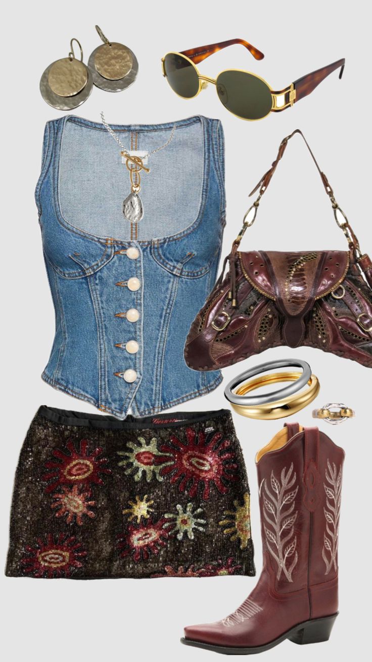 #outfit #ootd #fashion #accessories #cowboyboots Model Off Duty Style, San Myshuno, Estilo Hippy, Looks Country, Nashville Outfits, Coachella Outfit, Concert Fits, Looks Street Style, Hozier