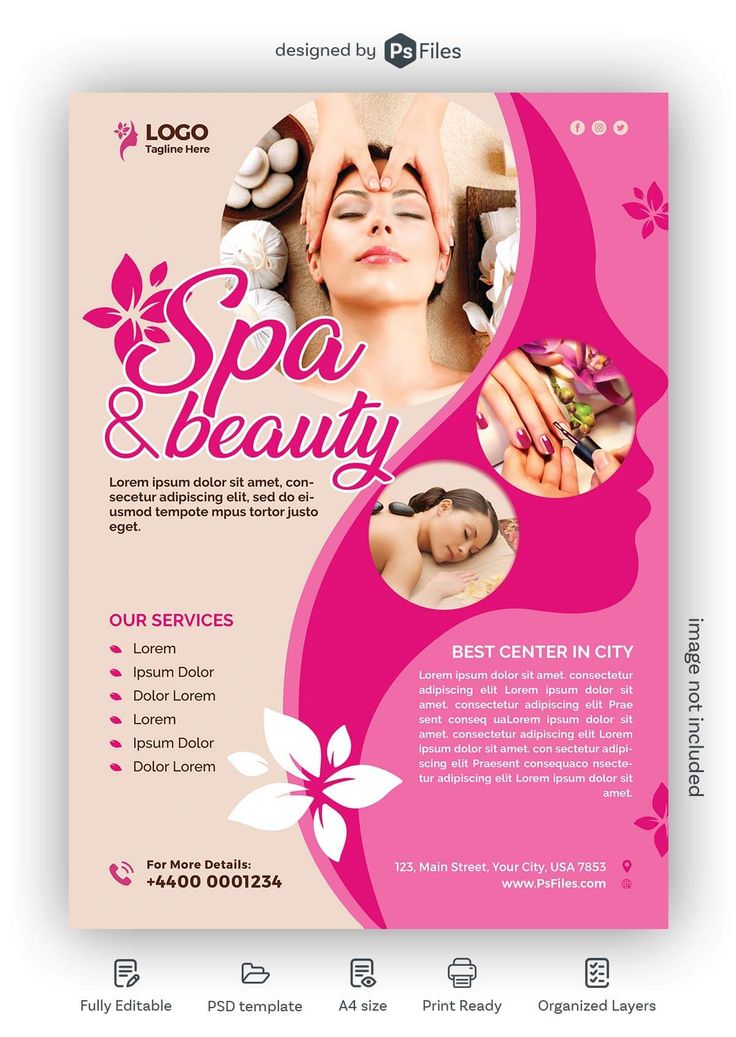 a flyer for a spa and beauty salon