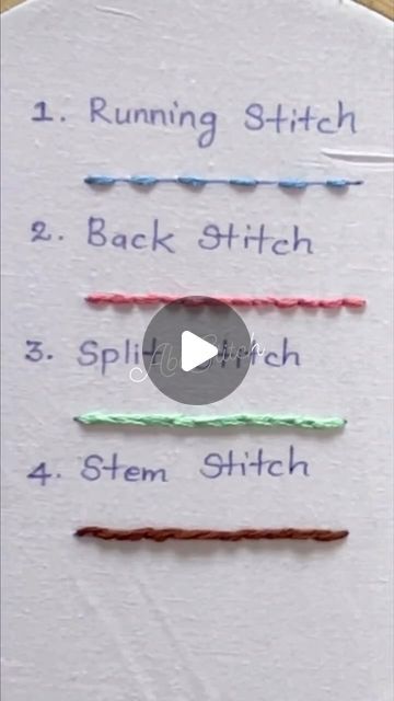 the instructions for how to make a running stitch on a piece of paper with colored thread