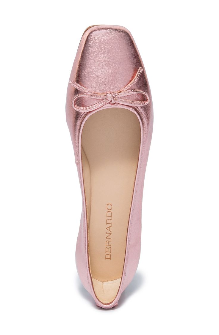 A classic ballet flat crafted from luxe leather gets a contemporary update with a blunt square toe and a dainty bow ornament. Leather upper and lining/rubber sole Made in Brazil Feminine Low Heel Ballet Flats For Evening, Elegant Evening Ballet Flats With Satin Bow, Pink Almond Toe Flats For Formal Occasions, Formal Pink Almond Toe Flats, Feminine Closed Toe Ballet Flats For Evening, Feminine Evening Ballet Flats With Flat Heel, Elegant Ballet Flats With Satin Bow, Feminine Evening Ballet Flats With Closed Toe, Feminine Evening Ballet Flats