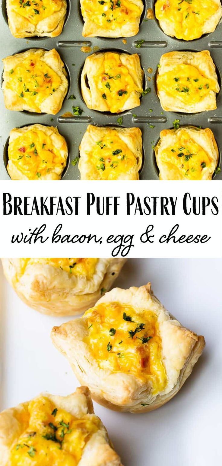 breakfast puff pastry cups with bacon egg and cheese