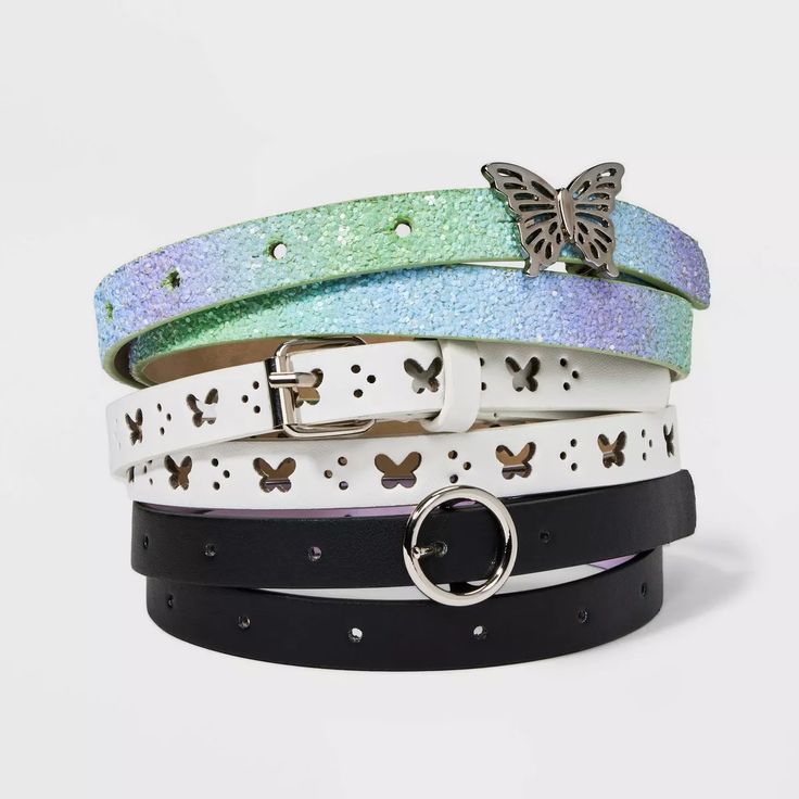 Kids' 3pk Butterfly Themed Belt Set - Cat & Jack™ : Target Multicolor Adjustable Belt For Spring, Adjustable Multicolor Belts For Spring, Adjustable Multicolor Belt For Spring, Adjustable White Belt For Summer, White Adjustable Belt For Summer, Adjustable White Belt For Spring, White Adjustable Belt For Spring, Trendy Adjustable Belts For Spring, Trendy Adjustable Belts