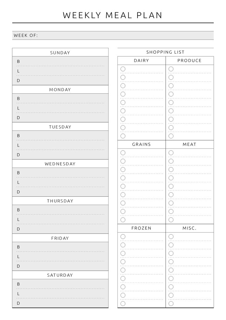 the printable meal planner is shown in black and white