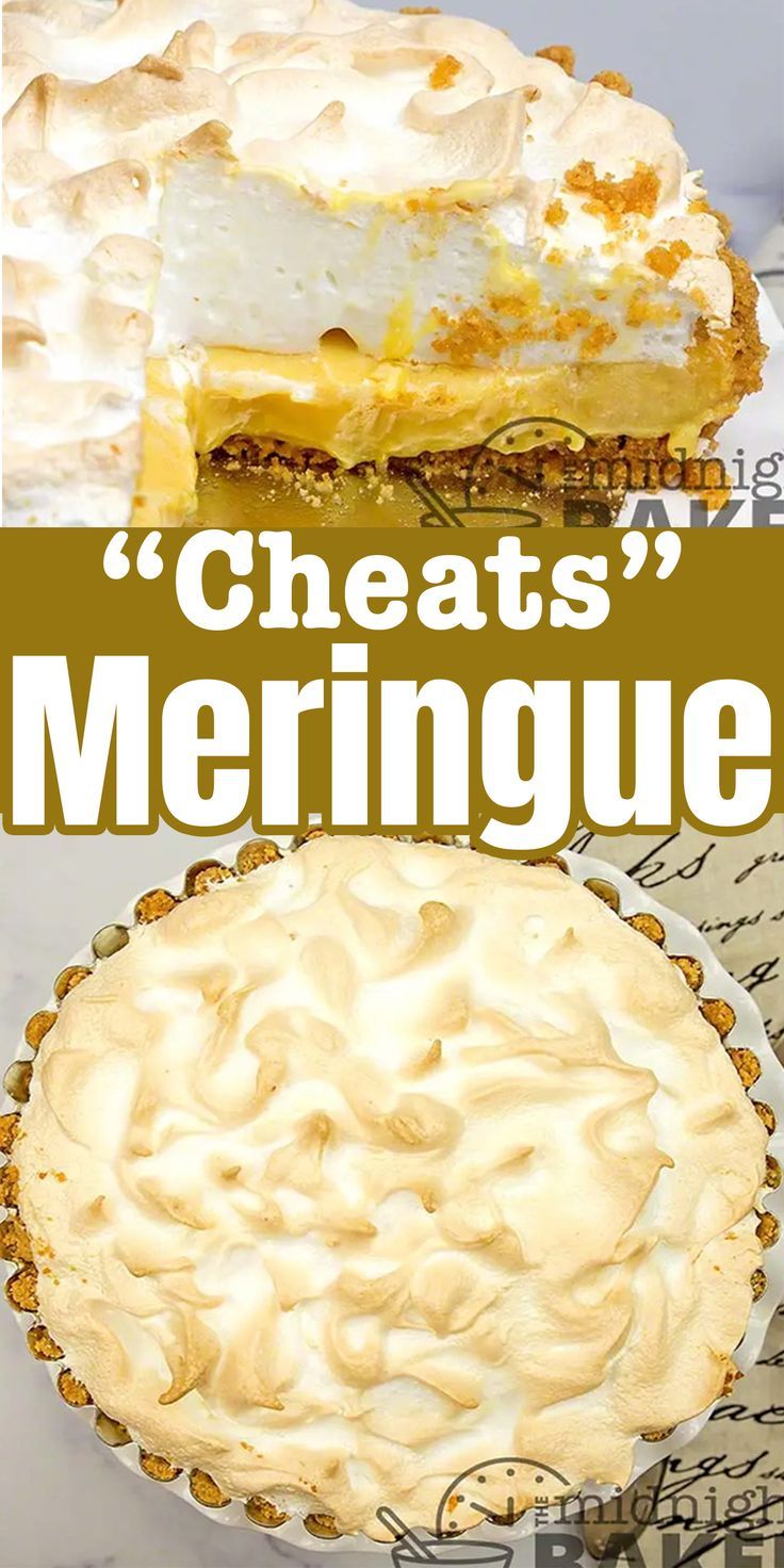 three different types of pies with the words, cheesy and meringue