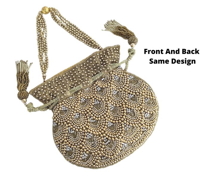 DIMENSIONS - 8.5 inches * 9 inches (L * B). These potli bags can accommodate mobile and other small accessories like car key/cosmetics etc. MATERIAL AND EXQUISITE DESIGN - This potli bag is handmade on satin fabric, very soft to touch. The bag is embellished with high-quality motif (pearls), crystals, and beads. FRONT AND BACK same stunning designs. Two drawstrings at both ends with pearls tassels. Wrist handle studded with pearls & beads. Lined interiors. STYLE STATEMENT - Potli bags are ir Beaded Potli Bag For Festivals Gift, Beaded Rectangular Potli Bag For Festive Occasions, Beaded Potli Bag For Festivals And Gifts, Festival Beaded Potli Bag As A Gift, Festive Beaded Rectangular Potli Bag, Festive Rectangular Beaded Potli Bag, Festive Beaded Shoulder Bag Gift, Festive Beaded Shoulder Bag As Gift, Festive Beaded Shoulder Bag For Gifts