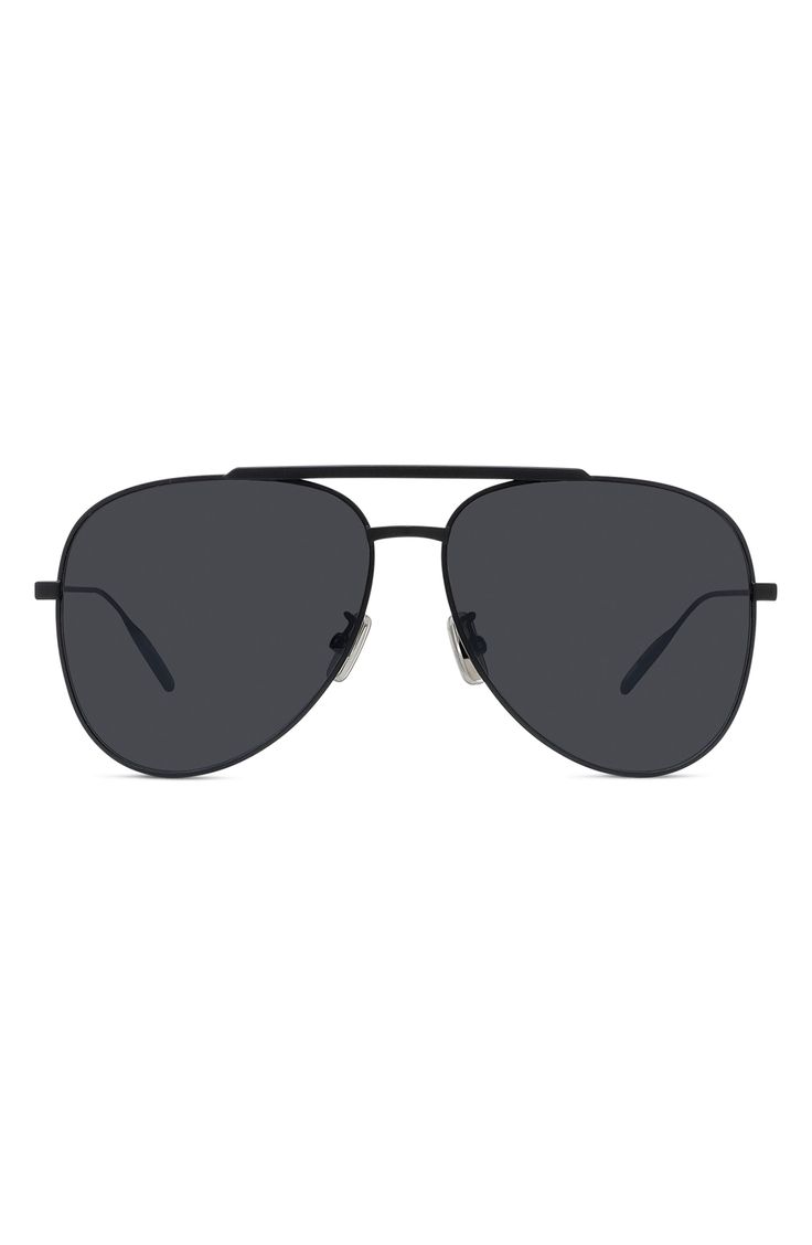 Polished metal frames and tinted lenses add a cool vibe to aviator-inspired sunglasses that offer complete UV protection. 59mm lens width; 13mm bridge width; 145mm temple length 100% UV protection Adjustable nonslip nose pads Metal Made in Italy Sleek Black Sunglasses With Metal Frame, Classic Matte Black Aviator Sunglasses With Anti-reflective Coating, Matte Black Aviator Shield Sunglasses With Uva Protection, Classic Matte Black Aviator Sunglasses With Uva Protection, Classic Matte Black Aviator Sunglasses With Tinted Lenses, Classic Matte Black Aviator Sunglasses With Metal Frame, Matte Black Aviator Sunglasses With Gradient Lenses, Matte Black Aviator Shield Sunglasses With Anti-reflective, Classic Matte Black Aviator Sunglasses With Gradient Lenses