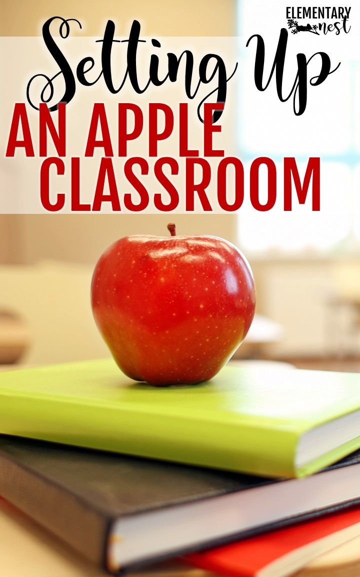 an apple sitting on top of books with the words setting up an apple classroom written above it