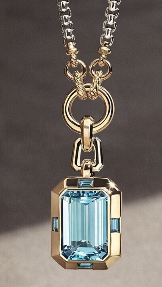 2.00 Ct Emerald Cut Aquamarine Fancy Lab-Created Pendant 14K Yellow Gold Plated | eBay Necklaces With Two Diamonds, قلادات متدلية, Sapphire Necklace Pendants, Aquamarine Jewelry, Sapphire Pendant, A Necklace, Gorgeous Jewelry, Schmuck Design, Emerald Cut