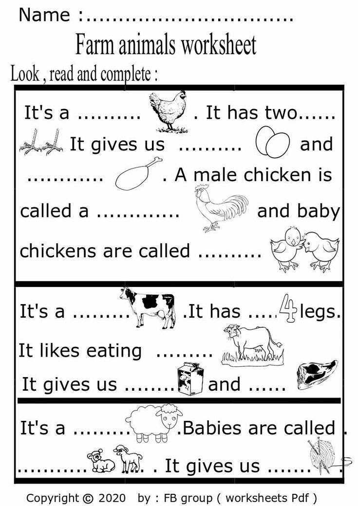 two worksheets with farm animals and words