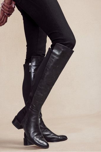 Over the knee boots are all over the fashion pages and we are here for it. This leather-front design makes the trend infinitely more wearable by swapping out the back panel for comfortable stretch knit to give you a fabulous fit. Inside zip. Leather-wrapped heel. Leather lining, rubber sole. European sizes 36-41: 36 (US 5-5.5) 37 (US 6-6.5), 38 (US 7-7.5), 39 (US 8-8.5), 40 (US 9-9.5), 41 (US 10-10.5) Dressy Boots, Tall Leather Boots, Tall Boot, Soft Surroundings, Spring Shoes, Dressy Casual, The Trend, Tall Boots, Front Design