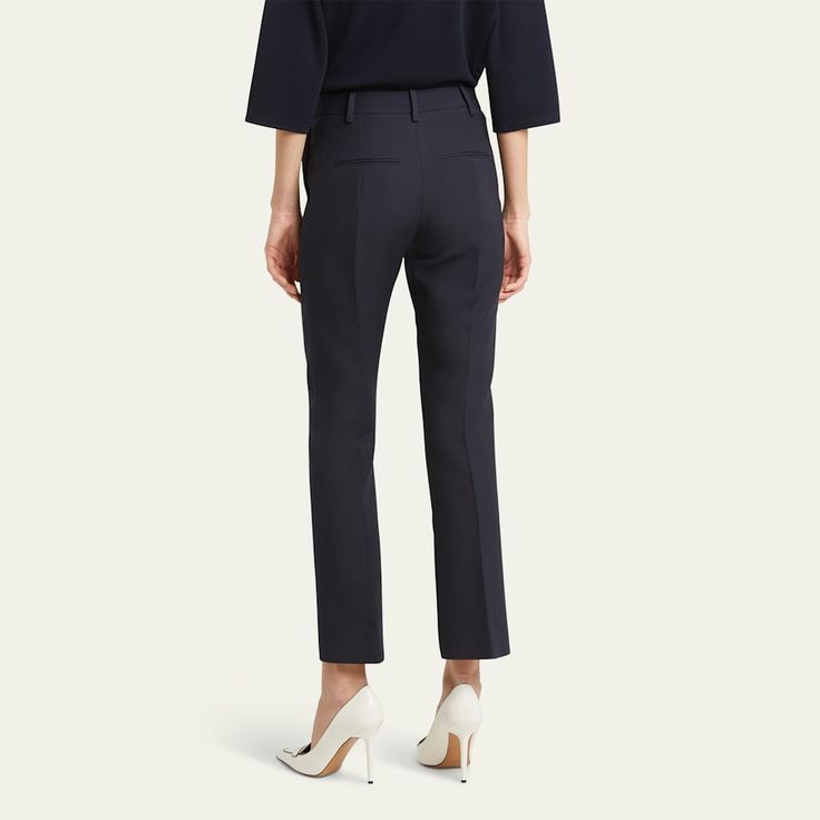 Valentino Garavani pants featuring a double button front detail High rise Side slip pockets; back welt pockets Slim straight legs Full length Button-tab/zip fly; belt loops Silk Made in Italy Timeless Straight Leg Office Pantsuit, High-waisted Work Pants For Office With Welt Pockets, Fitted Ankle-length Pants With Button Cuffs, Classic Workwear Bottoms With Belt Loops, Classic Bottoms With Belt Loops For Work, Business Casual Pants With Hidden Button Closure, Elegant Workwear Pants With Button Closure, Business Casual Ankle-length Dress Pants With Button Closure, Office Ankle-length Bottoms With Welt Pockets