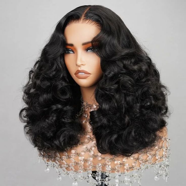 300 Density 5x5 Hd Closure Lace Deep Wave Wigs Human Hair Length:True Length From 16-20inches. Bouncy Hair Styles, Bouncy Curly Wig, Thick Sew In, 90s Black Hair, Bouncy Curls Wig, Big Curls Black Women, Short Wig Hairstyles, Curl Wigs, Curled Wig