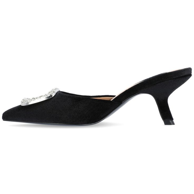 For that date you have coming up or even an event that requires you to dress up these Rishie kitten heel shoes from Journee Collection will be the perfect touch. With their soft velvet material gemstone accent and pointed-toe shape they will have your date taking a second glance. With their padded insole and easy slip-on they make the perfect shoe for when it comes time to kick your feet back and relax at the end of the night. At Journee Collection our pump styles will let you go from a fun nigh Kitten Heel Shoes, Let You Go, Comfortable Heels, Shoes Heels Pumps, Velvet Material, Journee Collection, Perfect Shoes, Black 7, Kitten Heel