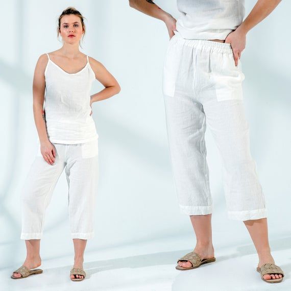 Linen Pants Women with Pockets | Casual Dress | Linen Pants Relaxed Fit | Elastic Waist Pants - 1015 - Mothers Day Gift - Gift for HerUnlike a lot of the linen pants online, this pure linen pant is natural, handmade with care and designed for the modern woman.  So much so, that this relax linen pant even has pockets for easy storage of your phone, and other on-hand essentials.  When you want a summer pant that does it all. Look no further for practical linen pants for women.Every pant is made by Relaxed Fit Summer Capris For Daywear, Relaxed Fit Capris For Summer Daywear, Summer Relaxed Fit Capris For Daywear, Summer Capris For Daywear, Linen Capri Pants With Pockets, White Pants With Pockets For Daywear, Summer Daywear Capris With Pockets, White Relaxed Fit Capris With Pockets, White Capris With Pockets For Loungewear