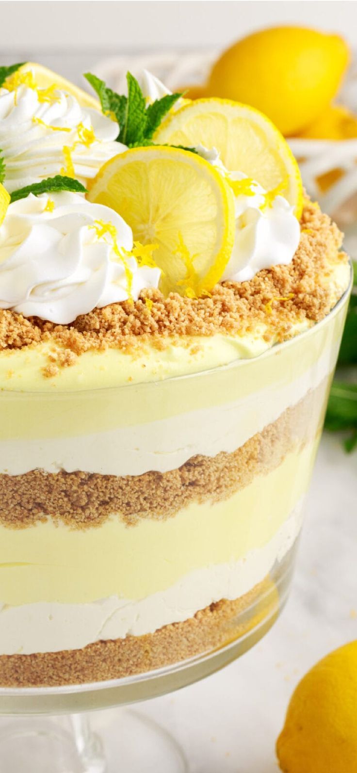 a lemon and meringue trifle with whipped cream