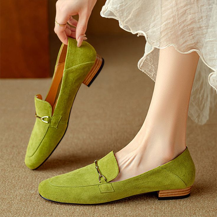 These loafers are designed in a timeless, minimal silhouette, so you'll be sure to wear them often. Made from soft leather, soft bottom that ensure all-day comfort. Wear yours with tailoring and denim alike. Color: Blue/Black/GreenMaterial: SheepskinLining: SheepskinInsole: Sheepskin（Unmovable）Sole: RubberHeels: 2 cm/0.78"Fit: Medium to Wide, Runs Normal.Origin: Made in China Production Time: About 5-7 days (Any exceptional case will email you, Please pay attention to your email left) Shipping T Suede Round Toe Loafers For Spring, Spring Suede Slip-on Loafers, Flat Suede Leather Shoes For Spring, Green Suede Flat Heel Loafers, Green Suede Loafers With Flat Heel, Green Leather Flat Loafers, Spring Suede Slip-on Leather Shoes, Flat Suede Loafers For Office, Green Slip-on Loafers For Office