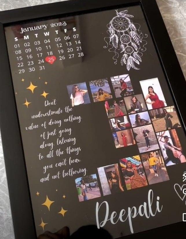 a black frame with pictures and writing on it that says deepali in different languages