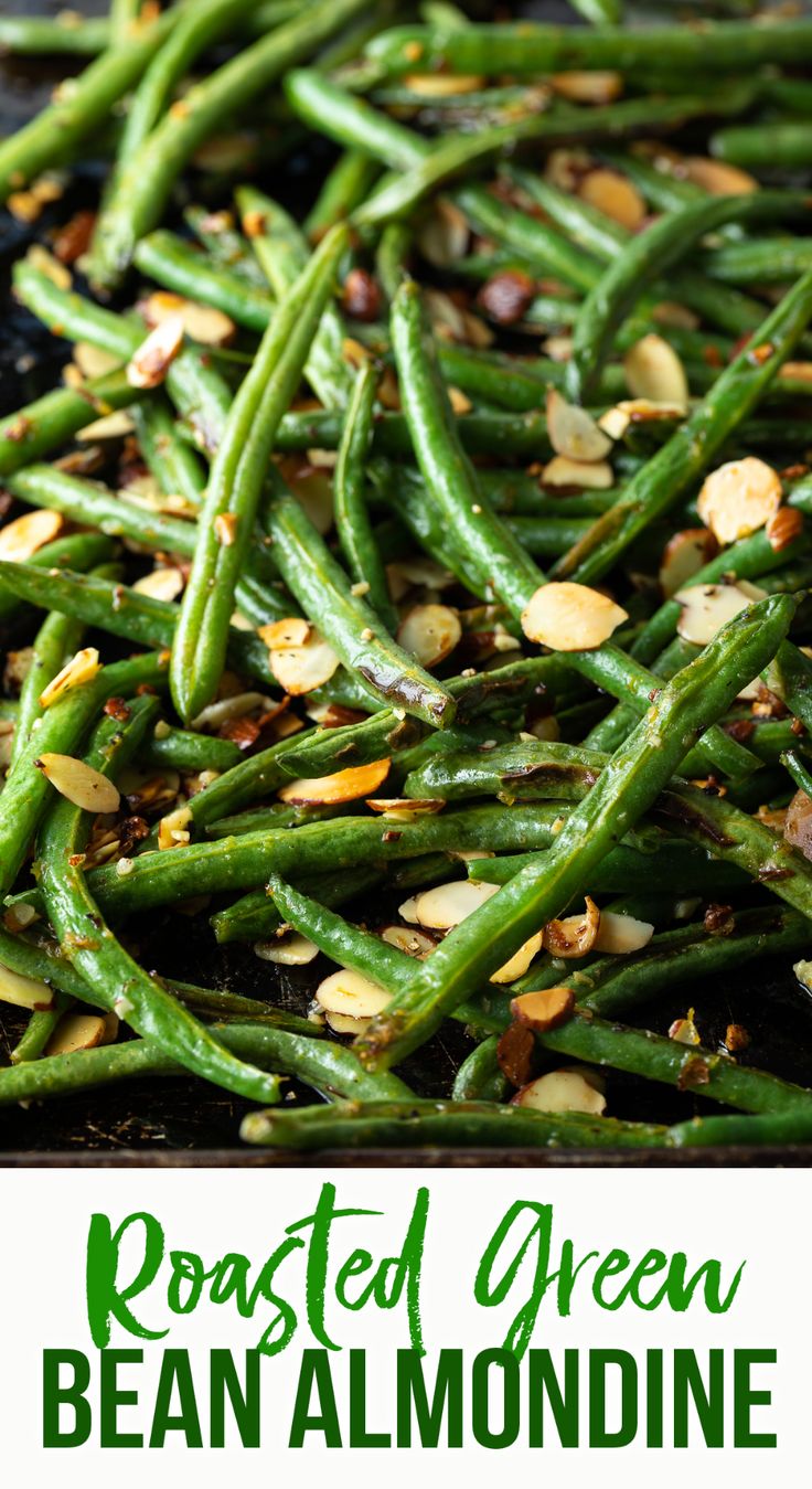 roasted green beans with almonds on top