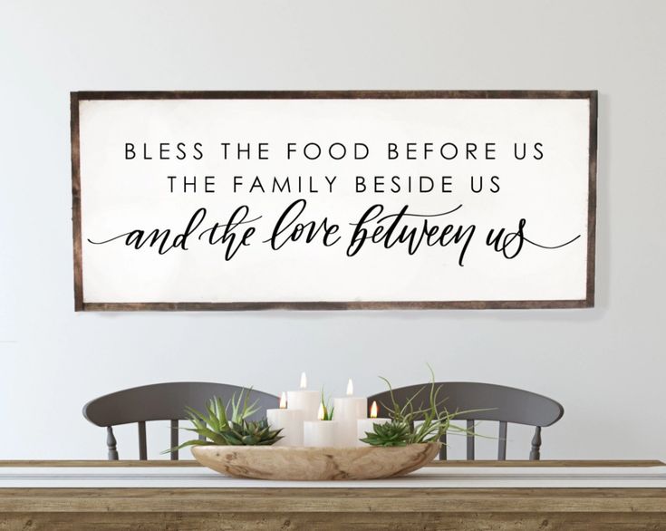 a dining room table with two chairs and a sign above it that says, blessing the food before us