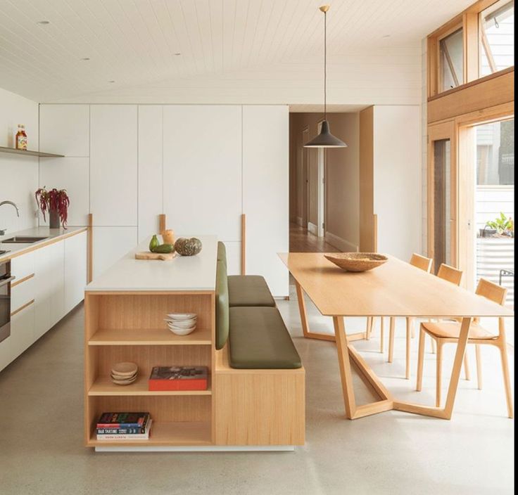 the kitchen is clean and ready to be used as a dining room or living area