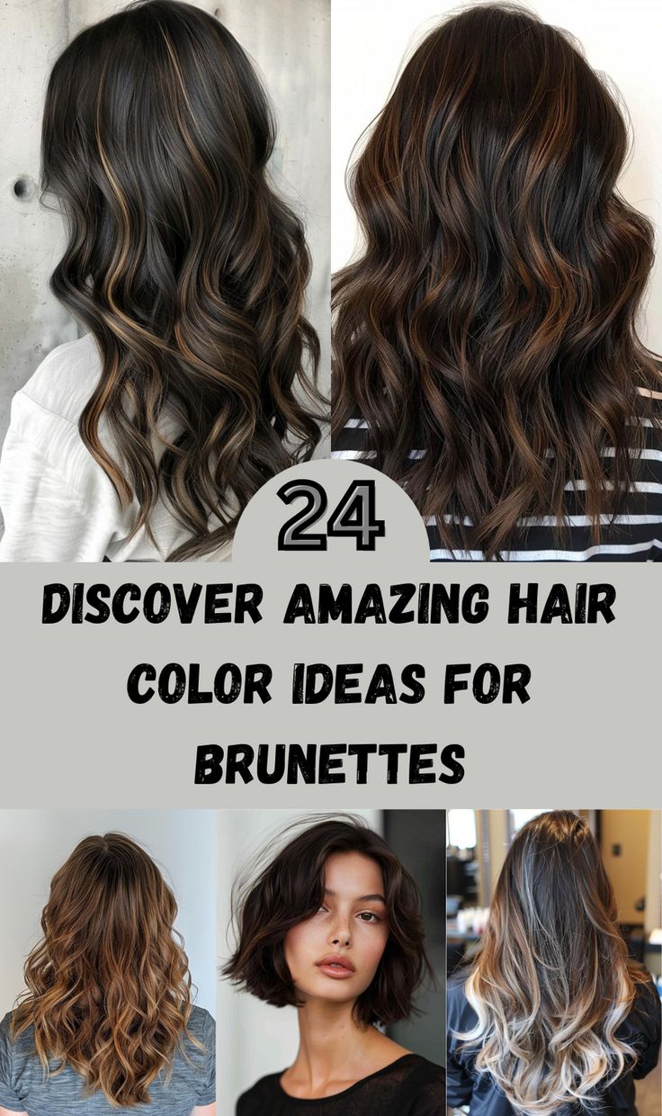 Brunettes, it's time to shine with these 24 amazing hair color ideas designed to bring depth, dimension, and vibrancy to your locks. Whether you're looking for rich chocolate tones, caramel highlights, or bold balayage, this collection offers inspiration for every brunette. These color ideas range from subtle and natural to bold and daring, perfect for women who want to refresh their look without straying too far from their dark roots. Fall Hair Color For Brunettes Solid, Cool Highlights On Dark Hair Brunettes, Fall Hair For Brown Hair, Going Lighter From Dark Hair Brunettes, Dark Root Brown Balayage, Partial Highlights For Dark Hair Caramel, Dark Hair With Natural Highlights, Dark Brown With Auburn Highlights, Subtle Highlights On Dark Hair