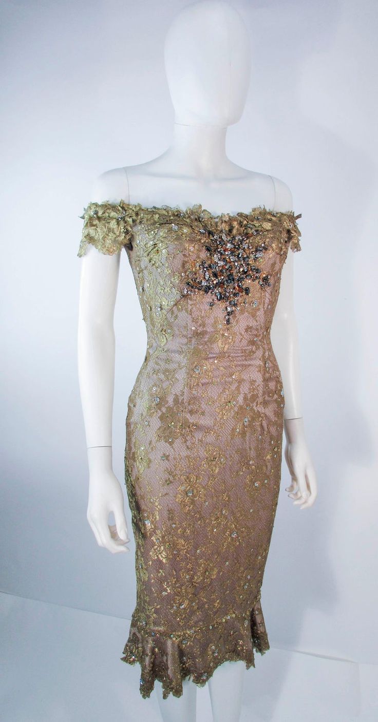 Women's MANDALAY Gold Sequin Beaded Lace Cocktail Dress Size 4 For Sale Gold Off-shoulder Evening Dress, Gold Embellished Evening Dress For Party Season, Glamorous Dresses With Gold Embroidery, Glamorous Gold Evening Dress With Sweetheart Neckline, Luxury Fitted Sequin Mother Of The Bride Dress, Luxury Fitted Mother Of The Bride Dress With Sequins, Gold Off-shoulder Evening Dress For Gala, Luxury Embellished Mother Of The Bride Dress For Party, Glamorous Off-shoulder Gold Dress