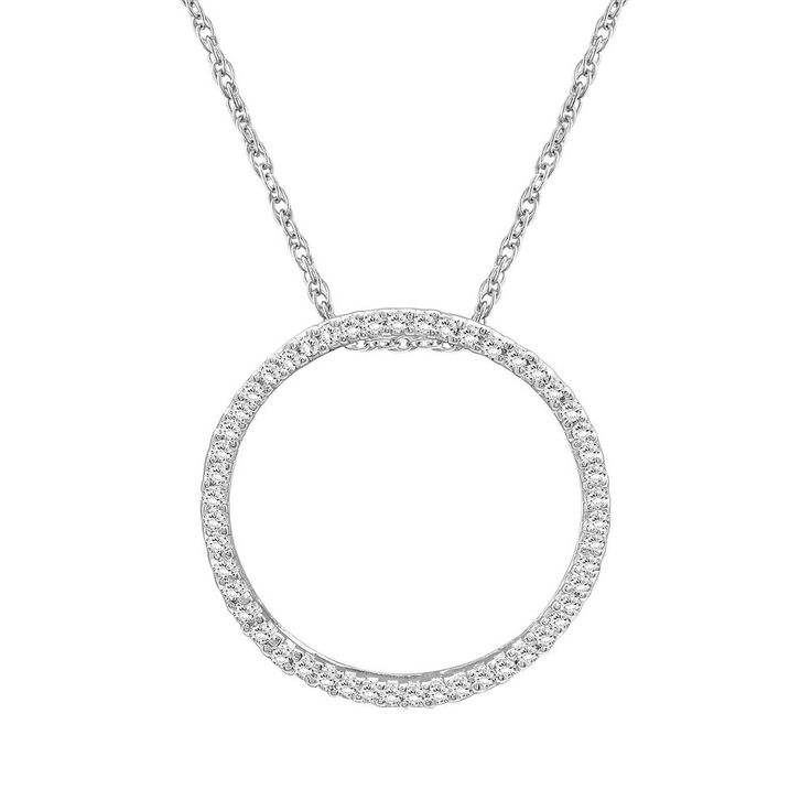 Accented with a circle of shimmering diamonds, this Jewelexcess pendant necklace complements your attire beautifully. Click on this JEWELRY & WATCHES GUIDE to learn about fit, styles, materials and more! Accented with a circle of shimmering diamonds, this Jewelexcess pendant necklace complements your attire beautifully. Click on this JEWELRY & WATCHES GUIDE to learn about fit, styles, materials and more! FEATURES Chain type: rope Nickel free Metal: sterling silver Plating: rhodium Finish: polish Fine Jewelry Diamond Necklace With Halo For Anniversary, Formal Diamond Necklace With Halo, Halo Open Circle Necklace, Formal Diamond Halo Necklace, Diamond Necklace With Halo Design And Round Pendant, Diamond Necklace With Halo Design And Round Stone, Round Cubic Zirconia Diamond Necklace, Formal Fine Jewelry Diamond Necklace With Halo, Formal Diamond Round Pendant Necklace