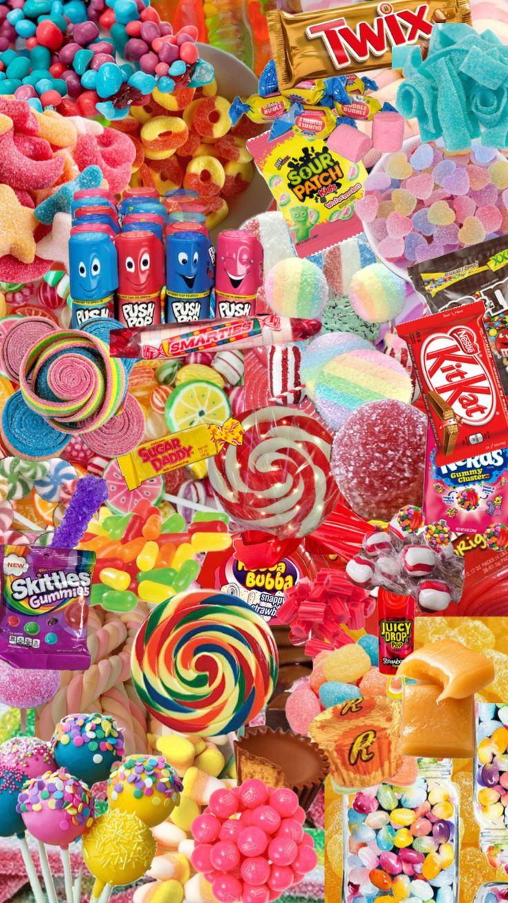 a collage of candy and candies is shown