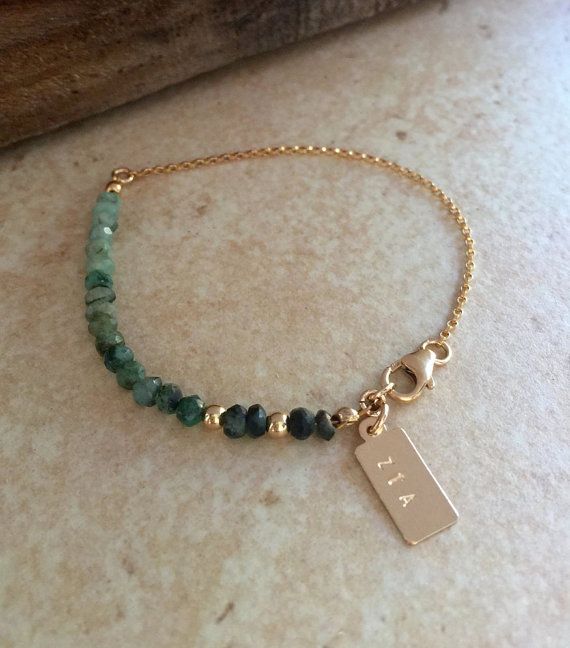 Emerald Bracelet Ombre Genuine Emeralds and Gold Bracelet Ombre Design, Emerald Bracelet, Etsy Bridesmaid Gifts, Gold Gift, Best Friend Gift, Personalized Bracelets, Emerald Jewelry, Raw Gemstones, Beaded Jewelry Diy