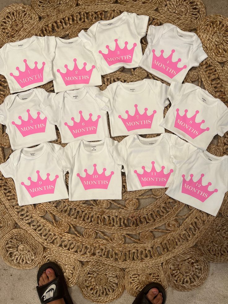 These monthly baby onesies make the perfect baby shower gift! Custom colors available. You will get 13 onesies ranging from Newborn-12 months. Pink Letter Print Onesie For Gender Reveal, Pink Onesie With Letter Print For First Birthday, Pink Fitted Onesie For Birthday, Cute White Bodysuit For Gender Reveal, Cute Custom Print Onesie For Gender Reveal, Personalized Cute Onesie For First Birthday, Personalized Pink Onesie For Birthday, Customizable Cute Bodysuit For Birthday, Pink Onesie For Birthday In Spring