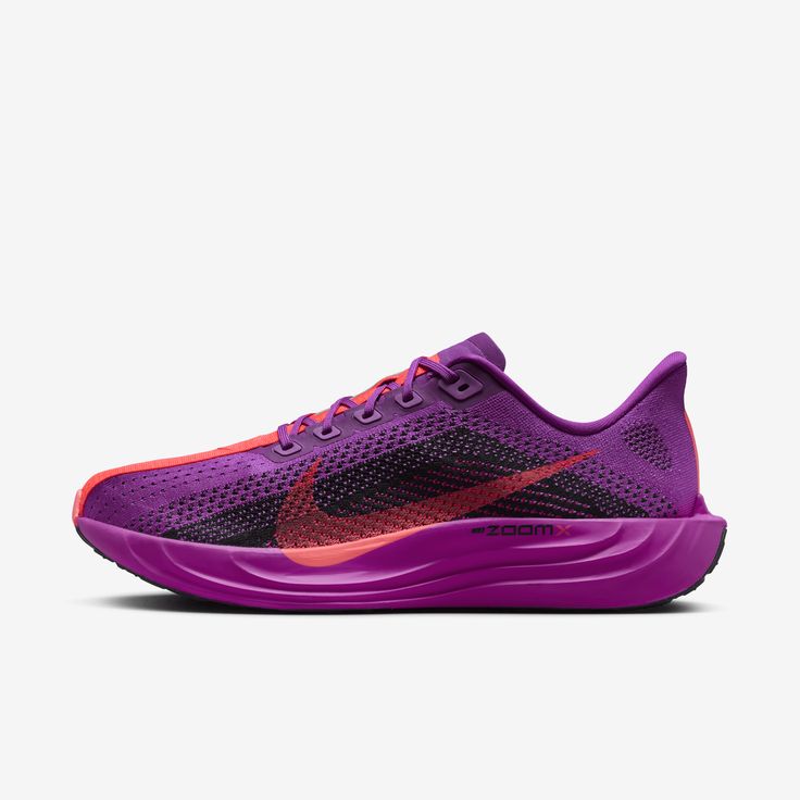 the nike zoom flyknit running shoe in purple and orange